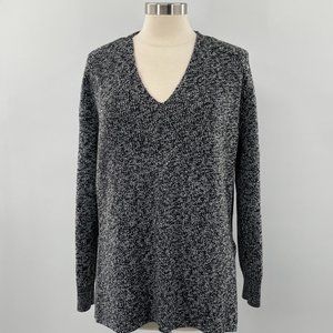 Athleta Shasta Black & White Heather Wool Blend Oversized Sweater Side Slit SZ M